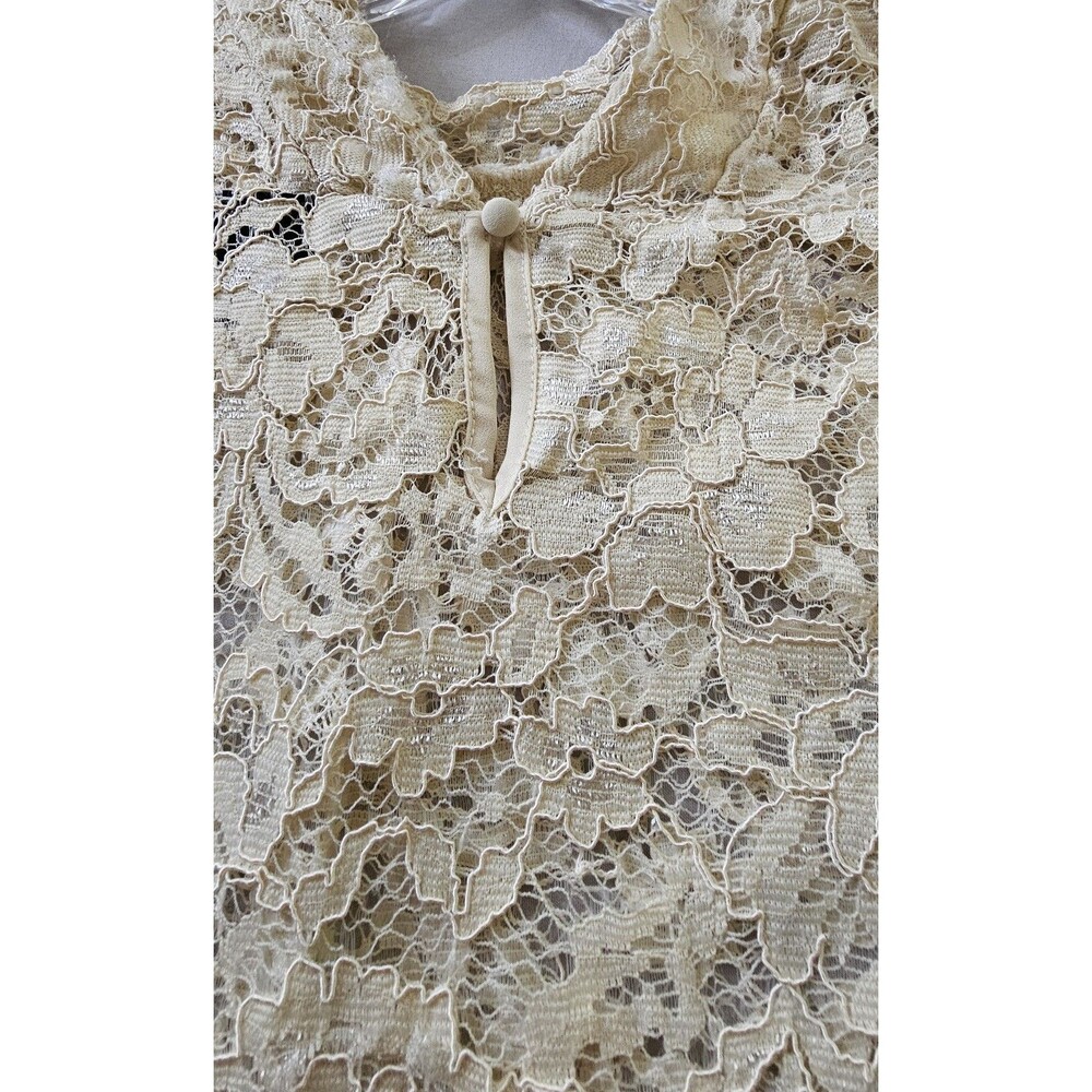 Who What Wear Women’s Sleeveless Lace Top Size M Cream High Neck Blouse - Picture 6 of 10
